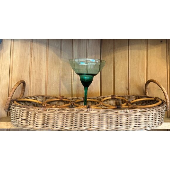 Vintage Woven Wicker Serving Tray Bamboo Handles - Picture 2 of 4